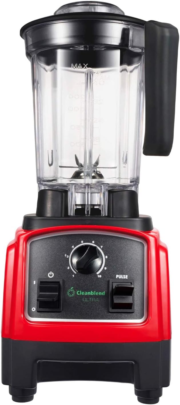 Cleanblend Ultra Blender Low Profile Blender for Shakes and Smoothies - 40oz Compact Countertop Smoothie Maker - 8-Blade Stainless Steel 1000 Watt Motor BPA-Free Tamper Wand Included (Red)