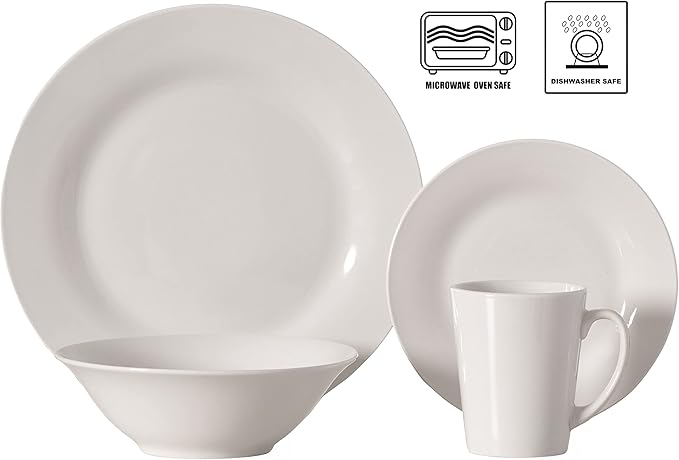 64 PC Rimmed Dinnerware Set for 16 Person | Mugs Salad and Dinner Plates and Bowls Sets Dishes with Highly Chip and Crack Resistant Dishwasher and Microwave Safe White