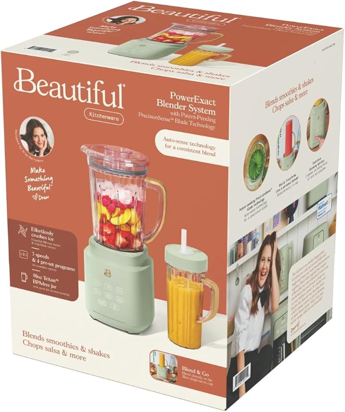 Beautiful PowerExact Blender System with PrecisionSense Technology 700W Motor 50oz Tritan Jar 20oz Personal Cup Stainless Steel Blades (Sage Green)