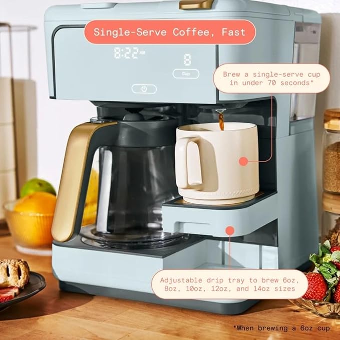 Multi-Brew Coffee Maker – 12-Cup Carafe &amp Single-Serve Pod or Grounds Iced Coffee Mode Programmable Touch Display Includes Filters (Hydrangea)