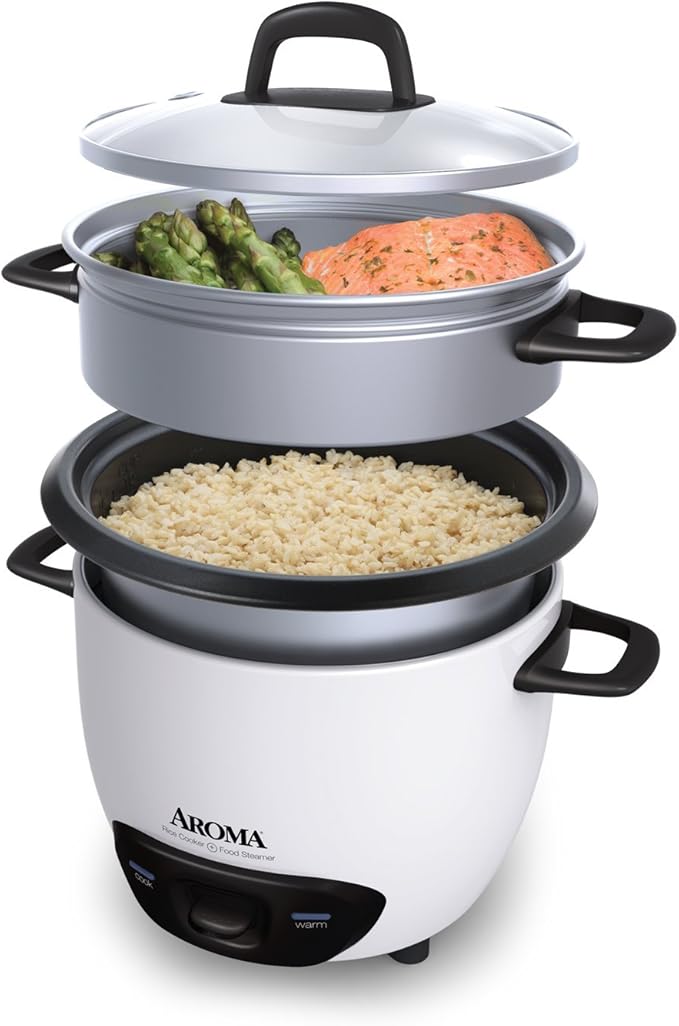 Aroma Housewares 14-Cup (Cooked) (7-Cup UNCOOKED) Pot Style Rice Cooker and Food Steamer (ARC-747-1NG)White