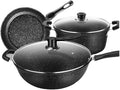 Kitchen Cooking Sets 3Pcs Cookware Set Wok Soup Pot with Glass Lid Frying Pan Wrought Iron Medical Stone Non-Stick Cooking Pot Set Kitchen Cookware Sets