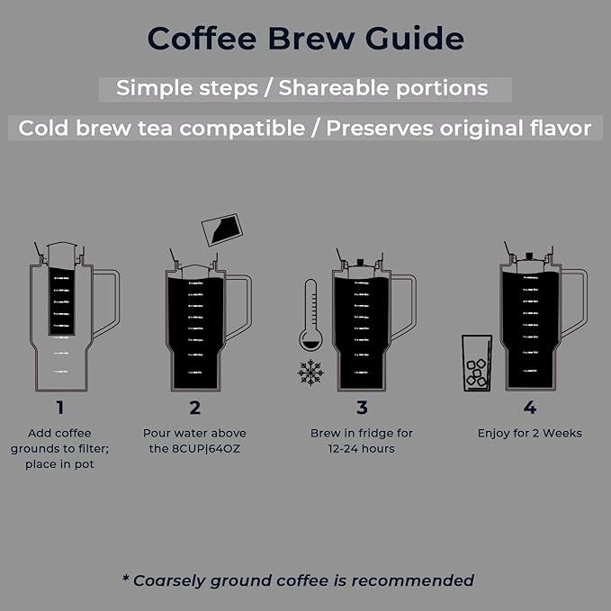 Aquach 68oz Cold Brew Coffee Tea Maker Glass Pitcher &amp Stainless Steel Filter Dishwasher Safe Iced Coffee Tea Maker with Airtight Lid and Large Handle