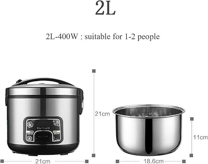 Rice Cooker (2-5L) 201 Stainless Steel Inner Pot Intelligent Insulation Make Rice &amp Steam Food &amp Vegetables 220-240V UK/EU Power(2L)