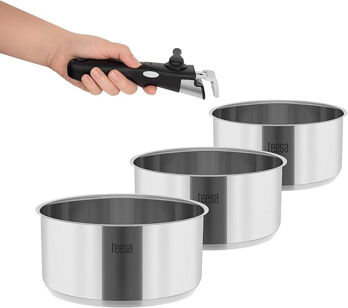 Cookware Kitchen Set with Detachable Handle Cook Expert Single Hand Stainless Steel Type 18/10 All Types of Stoves TSA0148