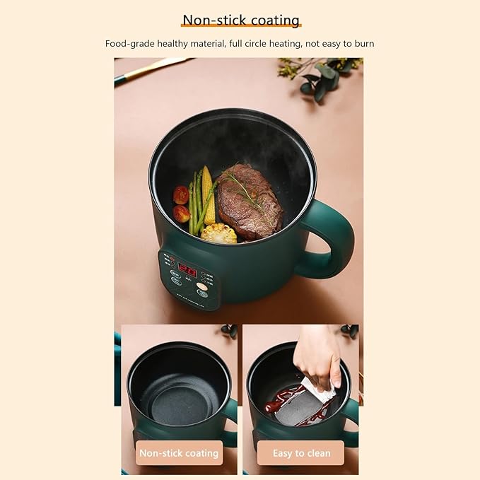 Electric Cooking Machine 1.7L Rice Cooker Mini Soup Pot Food Steamer Multi-Function Wok Hot Pot Porridge Maker (Color : Green Knob)