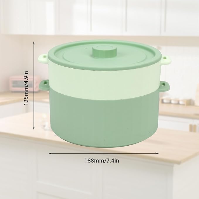 BestYiJo Microwave Rice Cooker 2-Layer Microwave Pasta Cooker and Steamer for Rice Vegetables Quinoa Oatmeal Ramen –Silicone Non-Stick(Green)