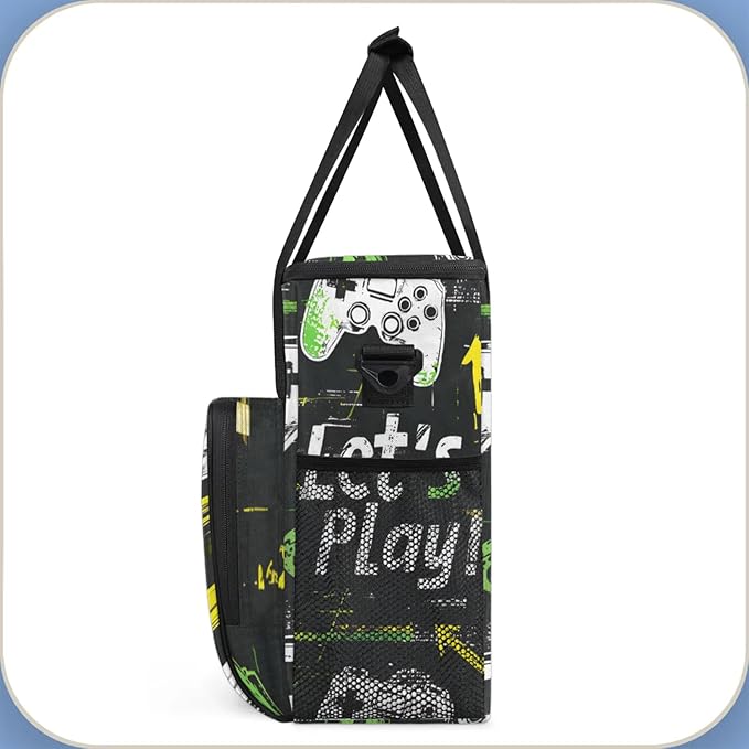 Gaming Theme Coffee Maker Travel Bag for Keurig K-Mini/K-Mini Plus Insulated Waterproof Tote with Pockets for K-Cup Portable Single-Serve Brewer Case