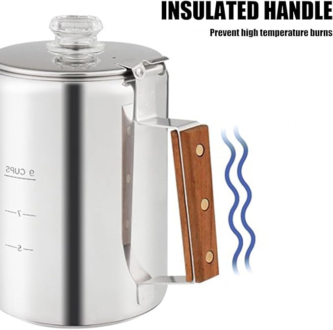 Stainless Steel Coffee Percolator for Campers Heat Retention Coffee Pots Large Capacity Coffee Maker for Camping
