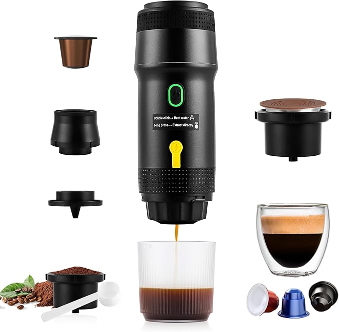 3 In 1 Portable Coffee Maker for Travel:20 Bar Portable Espresso Machine-Travel Coffee Maker Self HeatingCompatible with Ground Coffee &amp Capsule for HikingOfficeRV（Upgrade）