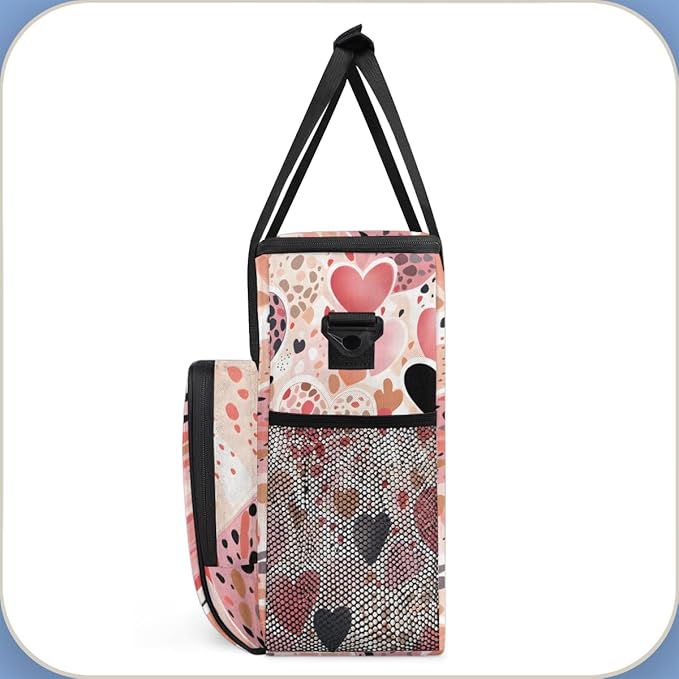 Pink Black Heart Coffee Maker Carrying Bag Portable Travel Storage Tote Bag Compatible with K-Mini or K-Mini Plus Single Serve Coffee Brewer Carrying Case with Multiple Pockets &amp Shoulder Strap