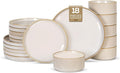 Romswi Stoneware 18Pcs Dinnerware Sets Ceramic Plates and Bowls Set for 6 Chip &amp Scratch Resistant Ribbed Dish Set Handmade Reactive Glaze Oven Microwave &amp Dishwasher Safe Cappuccino Whi