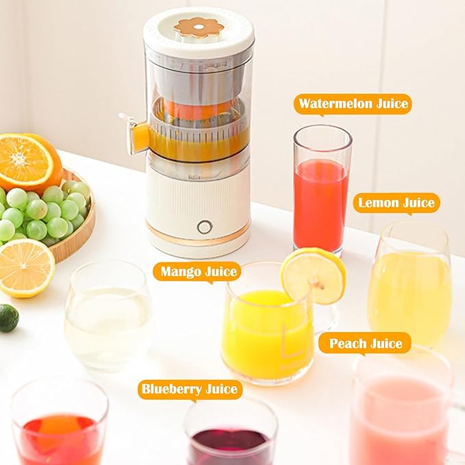 Portable Juicer Blender Electric Fruit Juicer with 4.3in Wide Mouth 90% High Juice Yield Electric Fruit Juicers600ml Rechargeable for Travel &amp Office(White)