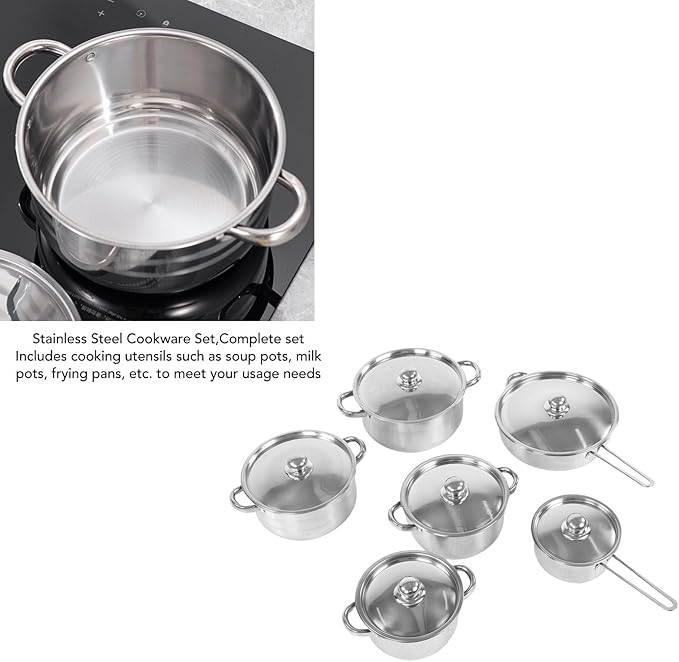 Asixxsix Stainless Steel Cookware Set 6 Piece Kitchen Cooking Set with Lids 18cm Milk Pot 28cm Frying Pan Pots and Pans for Stir Frying Boiling Soup Dishwasher Induction Safe