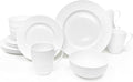 Bone China 16 Piece Dinnerware Dish Set Service for 4 White Embossed Circle Microwave Safe Translucent Elegant giftware Essential Home Formal and Everyday Living Kitchen Dishes Dinner Set