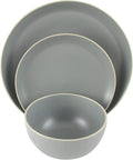 12-Piece Dinnerware Set in Grey Solid Traditional Round Stoneware 12 Piece Dishwasher Safe