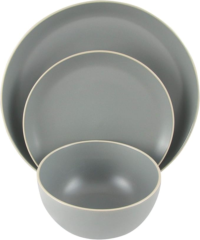 12-Piece Dinnerware Set in Grey Solid Traditional Round Stoneware 12 Piece Dishwasher Safe