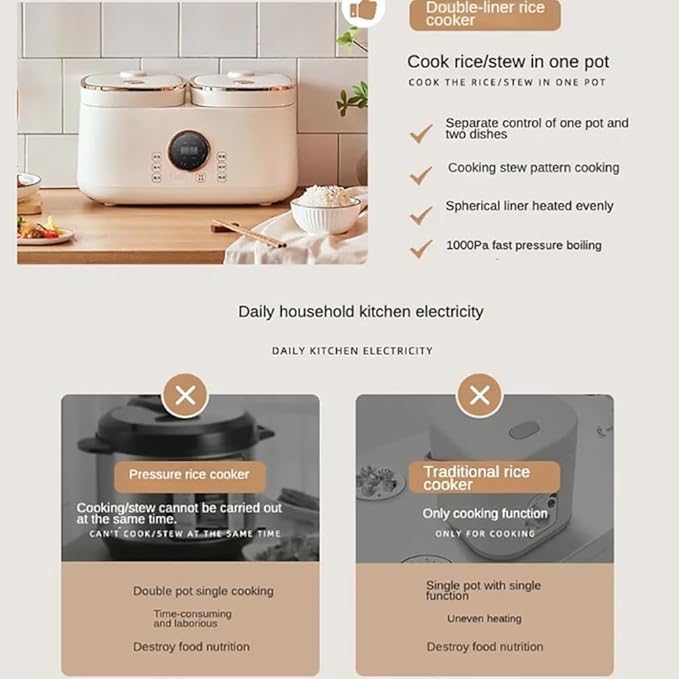 Multifunctional Electric Cooking Pot Professional Electric Rice Cooker Intelligent Touch Screen Precise Dual-Sense Temperature Control &amp 12H Appointment Non-Stick Liner