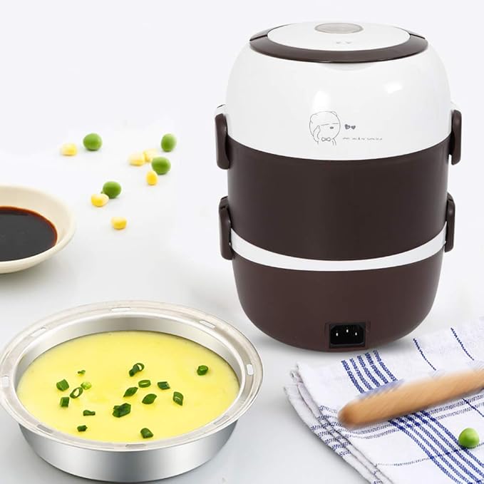 3 Layers Electric Heated Lunch Box Portable Food Warmer Loncheras Stainless Steel Containe 2L Rice Cooker Food Steamer