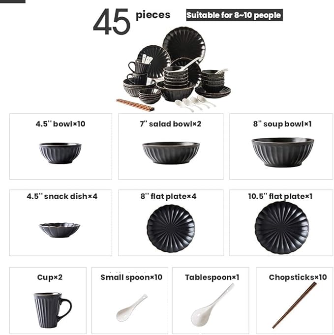 Dinnerware Set Plates and Bowls Sets 45 Pieces Petal Design Matte Porcelain Dinnerware Set | Cereals Bowl &amp Cup &amp Plate For Wedding Gifts And Family Party