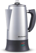 Elite Gourmet EC924 Electric Coffee Percolator BPA Free Keep Warm Clear Brew Progress Knob Cool-Touch Handle Cordless Serve 12-Cup Stainless Steel