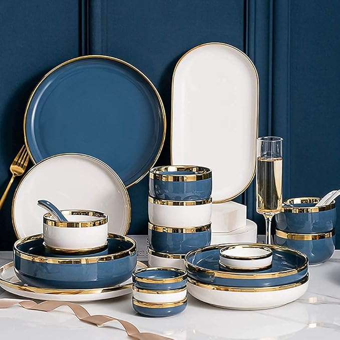 50-Piece High-end Porcelain Dinnerware Set for 10Ceramics Plate and Bowl SetsPhnom Penh Light Luxury Dinner Setfor Wedding Housewarming Gift