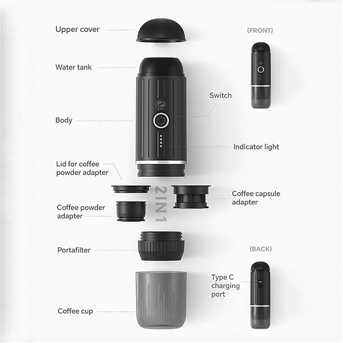 WL Portable Espresso Coffee Machine 19 Bar Automatic Heating Capsule &amp Ground Travel Coffee Maker Compatible With Camping Office