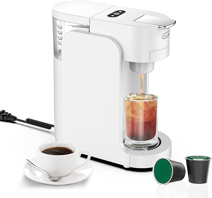 Mini Coffee MakerKCUP Capsule Coffee Maker Mini - 3s Heat-up Precise Temp Control 3 Adjustable Drip Tray BPA-Free Tank Espresso/Americano Modes for Home (White)
