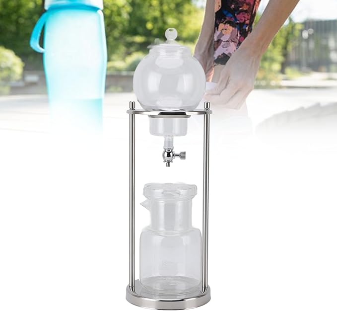 Alomejor 600ml Cold Brew Tower with Ice Coffee Drip Machine Heat Glass Stainless Steel for Home and Office Use