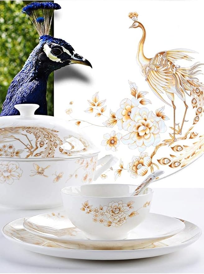 Dinnerware Set Family Dinner Service Set50-Piece White &amp Gold Bone China Dinnerware Set Tabletops Bone White Porcelain Round Dinnerware Collection S