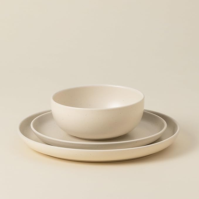 Casafina Ceramic Stoneware 3-Piece Place Setting Service for 1 Pacifica Collection Vanilla | Microwave &amp Dishwasher Safe Dinnerware Set | Food Safe Glazing | Restaurant Quality Tableware