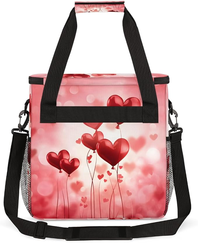 Valentine Red Heart Balloons Coffee Maker Carrying Bag Coffee Machine Travel Storage Bag Compatible with K-Mini or K-Mini Plus Portable Single Serve Coffees Brewer Case with Pockets for K-Cup Pods