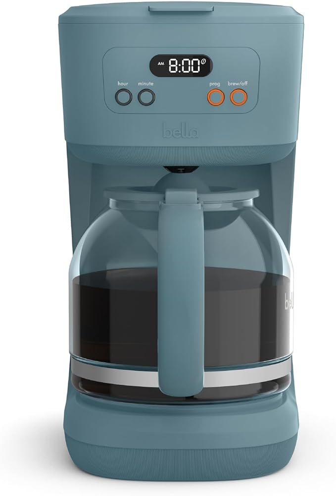 bella 12 Cup Programmable Coffee Marker Reusable Dishwasher Safe Accessories Easy LCD diaply Auto Shutoff 900 watt Surf