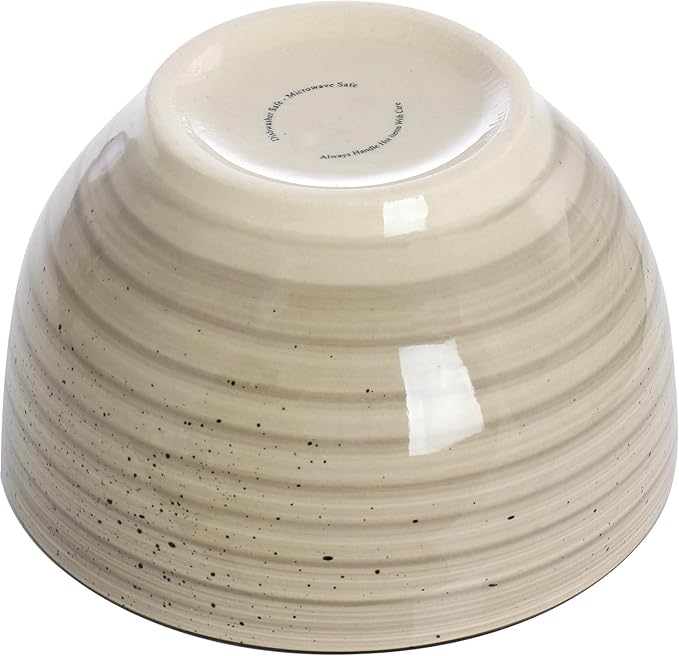 24-Piece Stoneware Dinnerware Set – Round Two-Tone Hand-Painted Dishes with Swirl Design Service for 6 Microwave &amp Dishwasher Safe Tableware (Cream)