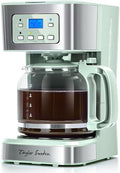 Taylor Swoden 12-Cup Programmable Coffee Maker Regular &amp Strong Brew Drip Coffee Machine for Home and Office Glass Carafe Pause &amp Serve Auto Shut Off Green &amp Stainless Steel