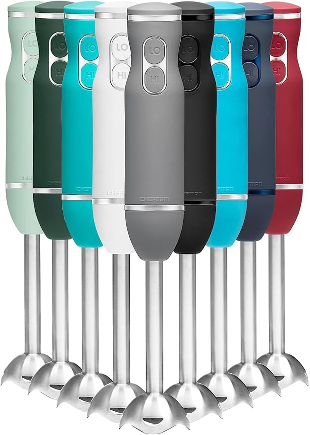 Chefman Immersion Stick Hand Blender with Stainless Steel Blades Powerful Electric Ice Crushing 2-Speed Control Handheld Food Mixer Purees Smoothies Shakes Sauces &amp Soups Grey