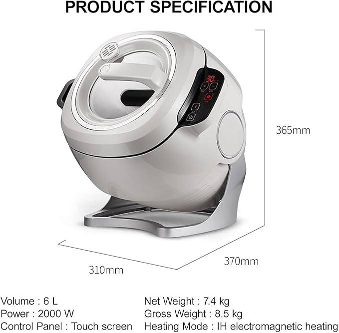 Automatic Cooking Machine 6 L Fry Robot Touch Panel Cooker Robot With 360° Rotating And All-Round Heating Anti-Paste For Domestic/Commercial