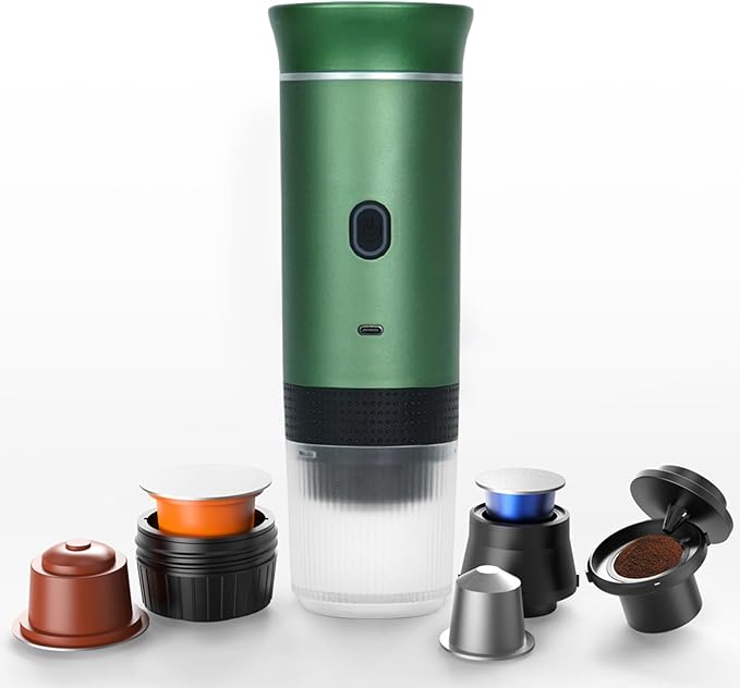 Electric Coffee Maker Machines15 Bar Pressure Portable Espresso MachineCold or Hot 120ML Mini Coffee MakerSmall Handheld Coffee Machine for HomeOfficeTravel (Green)