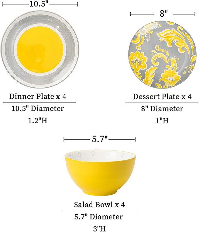 Wisenvoy Plates and Bowls Sets Ceramic Dinnerware Sets Plate Set Porcelain Dishes Set for 4 Dinner Plates
