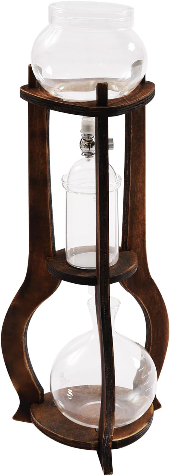 Tower Cold Brew Coffee Maker with Wood Tripod Stand Adjustable Copper Drip Speed Valve Ice Coffee Machine for Home Coffee Shops Cafes Offices Makes 6-8 Cups (Brown)