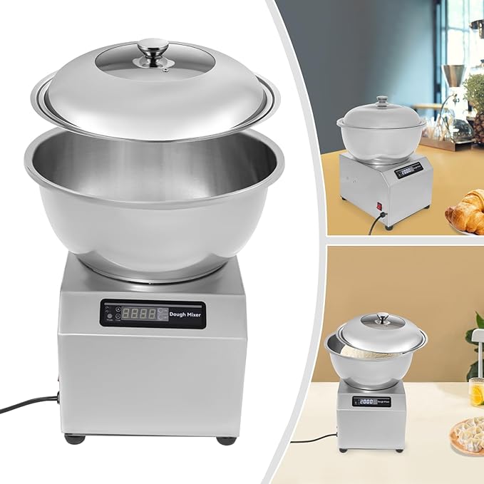 Commercial Dough Mixer Machine 1500W 8KG Heavy Duty Spiral Kneader with 1400rpm &amp Dual Rotation 110V Free Standing Electric Dough Maker for Bakery Restaurant Pizza Dough