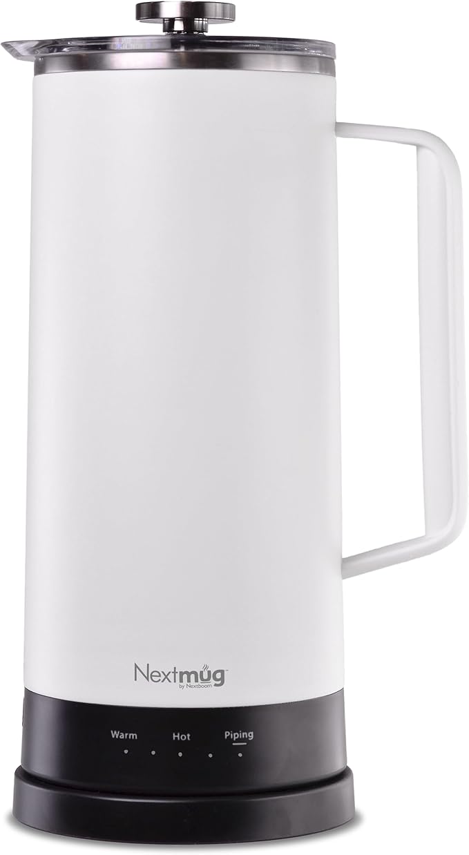 Nextmug Press - Temperature-Controlled Self-Heating French Press (White - 40 oz.)