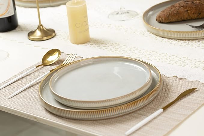 famiware 8.25 Paste Bowl Set (4 Piece) and 10 Dinner Plates for 6 - Cappuccino White