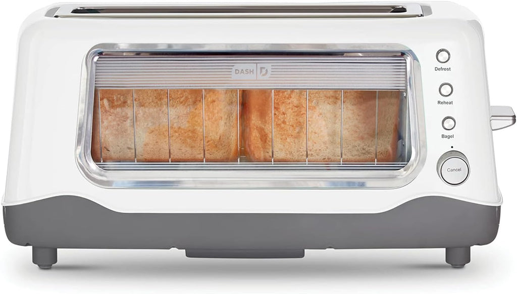 Dash Clear View Toaster - Features Large Window &amp Extra-Wide Slots - Auto-Shut Off Feature - Bagel Functions &amp Seven-Browning Levels - 1-Touch Defrost - White