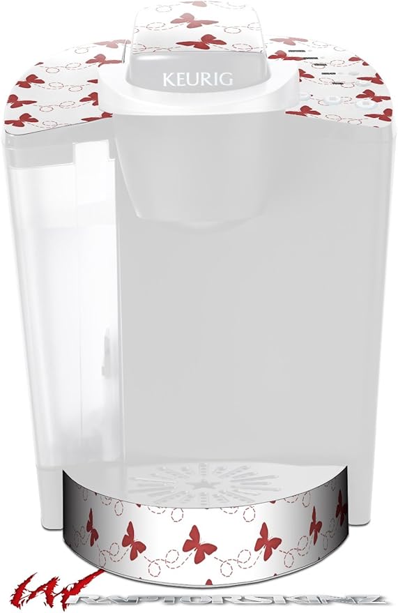 Decal Style Vinyl Skin compatible with Keurig K40 Elite Coffee Makers Pastel Butterflies Red on White (COFFEE MAKER NOT INCLUDED)