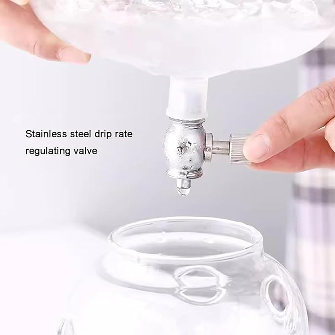 Iced Dripper Coffee Maker Cold Brew Coffee Maker Smooth Slow Cold Drip with Stainless Steel Adjustable Dripper 800ml Glass Pot Makes 4-6 Cups for Home Office