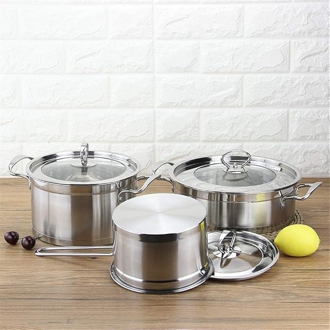 Pot Set Stainless Steel Cookware Set Kitchen Cookware and Cookware Set of 3 Suitable for All Stoves Including Induction Cookers Cookware Cooking Set(B)