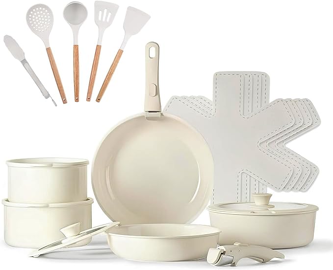 15Pcs Cookware Set Nonstick Pots And Pans Set with Detachable Handle RV Camping Kitchen Oven Safe Suitable for All Stoves PFAS PFOA &amp PTFE Free