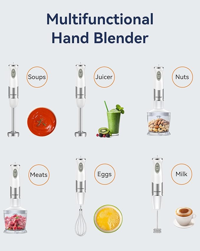 Immersion Blender Handheld 1000W 5 in 1 Corded Stick Hand Blender Kitchen with 12 Speed BPA-Free Mixing Beaker Chopper Whisk Milk Frother Perfect Emulsifier for Soup Baby Food Sauce Puree