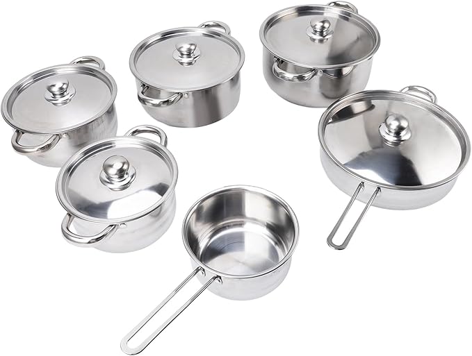 7 Piece Cookware Set Stainless Steel Double Ear Soup Pot Single Handle Milk Pan Frying Pan with Lids for Kitchen Cooking